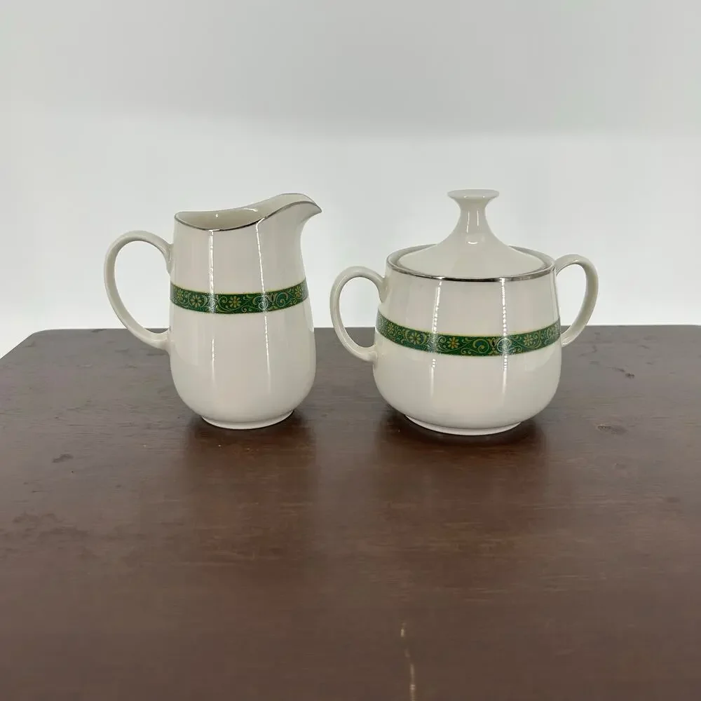 Noritake Myrta 7018 Creamer Pitcher & Lidded Sugar Bowl Set Ivory China Vintage